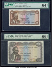Kenya Central Bank of Kenya 5; 50 Shillings 1.7.1967; 1.7.1971 Pick 1b; 9b Two Examples PMG Choice Uncirculated 64 EPQ; Gem Uncirculated 66 EPQ. 

HID...