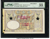 Lebanon Banque de Syrie et du Liban 25 Livres 1945-50 Pick 51s Specimen PMG About Uncirculated 55. Red Specimen overprints, two POCs, previously mount...