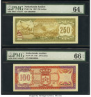Netherlands Antilles Bank van de Nederlandse Antillen 250; 100 Gulden 28.8.1967; 9.12.1981 Pick 13a; 19b Two Examples PMG Choice Uncirculated 64; Gem ...