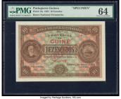 Portuguese Guinea Banco Nacional Ultramarino, Guine 10 Escudos 1.1.1921 Pick 15s Specimen PMG Choice Uncirculated 64. Red overprints are visible on th...