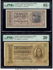 Ukraine Ukrainian Central Bank 20; 200 Karbowanez 10.3.1942 Pick 53; 56 Two Examples PMG Gem Uncirculated 65 EPQ; Very Fine 20. Stains are noted on Pi...