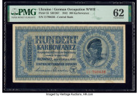 Ukraine Ukrainian Central Bank 100 Karbowanez 1942 Pick 55 PMG Uncirculated 62. Stains are noted on this example.

HID09801242017

© 2020 Heritage Auc...