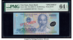Vietnam State Bank of Viet Nam 20,000 Dong ND (2006-16) Pick 120s Specimen PMG Choice Uncirculated 64 EPQ. Red Specimen overprints.

HID09801242017

©...