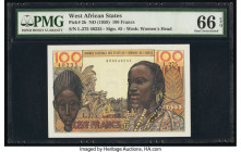 West African States Banque Centrale des Etats de L'Afrique de L'Ouest 100 Francs ND (1959) Pick 2b PMG Gem Uncirculated 66 EPQ. Embossing. 

HID098012...