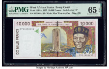 West African States Banque Centrale des Etats de L'Afrique de L'Ouest - Cote d'Ivoire 10,000 Francs 1997 Pick 114Ae PMG Gem Uncirculated 65 EPQ. 

HID...