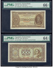 Yugoslavia National Bank 500; 1000 Dinara 1.5.1946 Pick 66b; 67b Two Examples PMG Gem Uncirculated 66 EPQ; Choice Uncirculated 64 EPQ. 

HID0980124201...