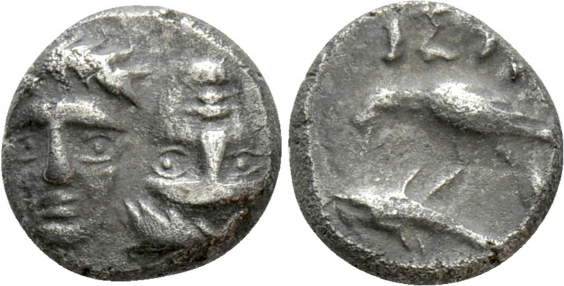 MOESIA. Istros. Trihemiobol (4th century BC). 

Obv: Facing male heads, the ri...