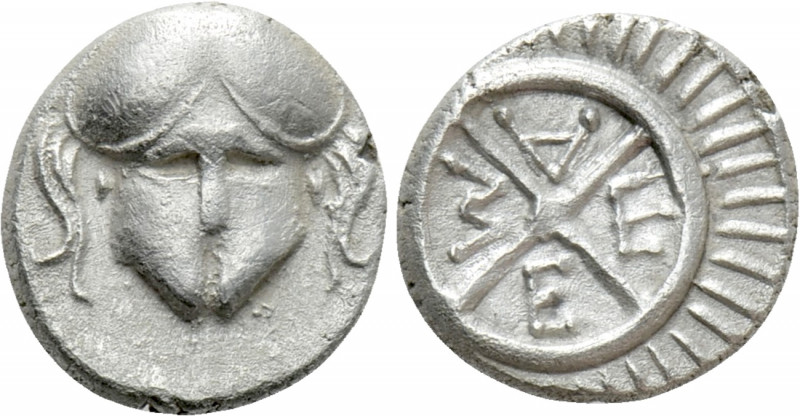 THRACE. Mesambria. Diobol (Circa 420-320 BC). 

Obv: Facing helmet.
Rev: M - ...