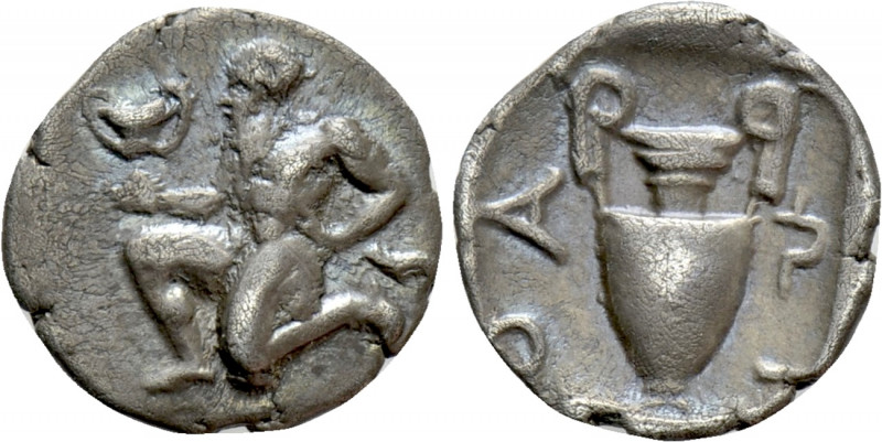THRACE. Thasos. Trihemiobol (Circa 412-404 BC). 

Obv: Satyr kneeling left, ho...