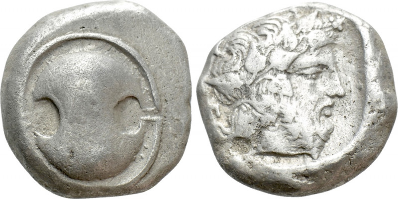 BOEOTIA. Thebes. Stater (Circa 425-395 BC). 

Obv: Boiotian shield.
Rev: Head...