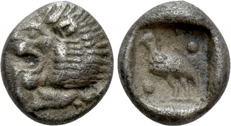 CARIA. Mylasa. Tetartemorion (Circa 420-390 BC). 

Obv: Forepart of lion right...