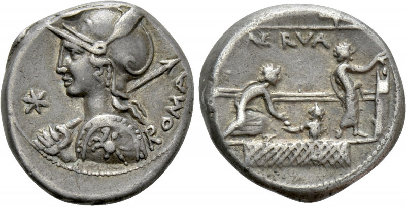 P. NERVA. Denarius (113-112 BC). Rome. 

Obv: ROMA. 
Helmeted bust of Roma le...