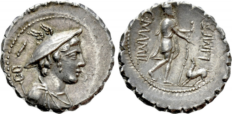 C. MAMILIUS LIMETANUS. Serrate Denarius (82 BC). Rome. 

Obv: Draped bust of M...
