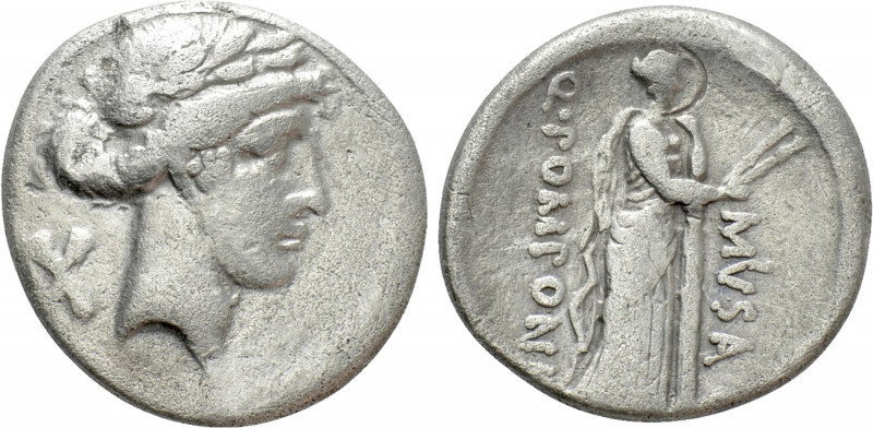 Q. POMPONIUS MUSA. Denarius (56 BC). Rome. 

Obv: Laureate head of Apollo righ...
