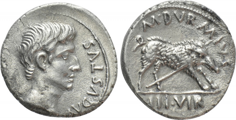 AUGUSTUS (27 BC-14 AD). Denarius. Rome. M. Durmius, moneyer.

Obv: CAESAR AVGV...