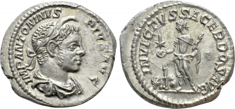 ELAGABALUS (218-222). Denarius. Rome. 

Obv: IMP ANTONINVS PIVS AVG. 
Laureat...