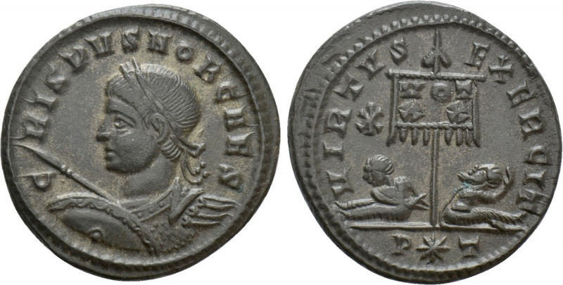 CRISPUS (Caesar, 316-326). Follis. Ticinum. 

Obv: CRISPVS NOB CAES. 
Laureat...