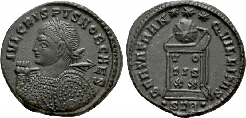 CRISPUS (Caesar, 316-326). Follis. Treveri. 

Obv: IVL CRISPVS NOB CAES. 
Lau...