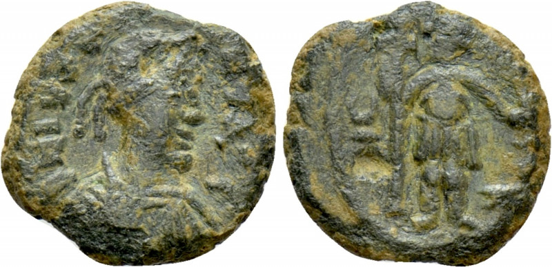 JUSTINIAN I (527-565). Pentanummium Cherson. 

Obv: D N IVSTINIANVS. 
Diademe...