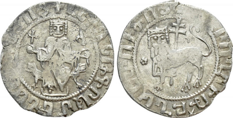 ARMENIA. Levon I (1198-1219). Double Tram. 

Obv: Levon seated facing on leoni...
