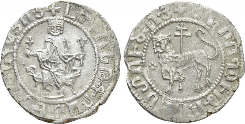 ARMENIA. Levon I (1198-1219). Double Tram. Sis. 

Obv: Levon seated facing on ...