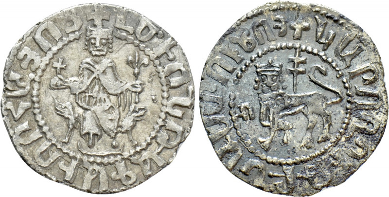 ARMENIA. Levon I (1198-1219). Tram. 

Obv: Levon seated facing on leonine thro...