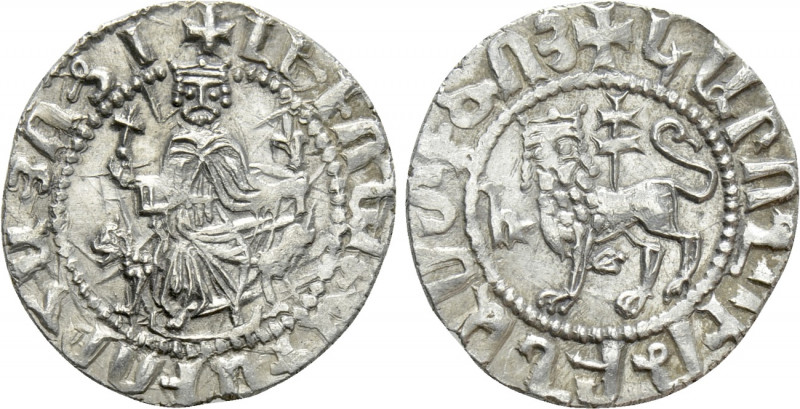 ARMENIA. Levon I (1198-1219). Tram. 

Obv: Levon seated facing on leonine thro...