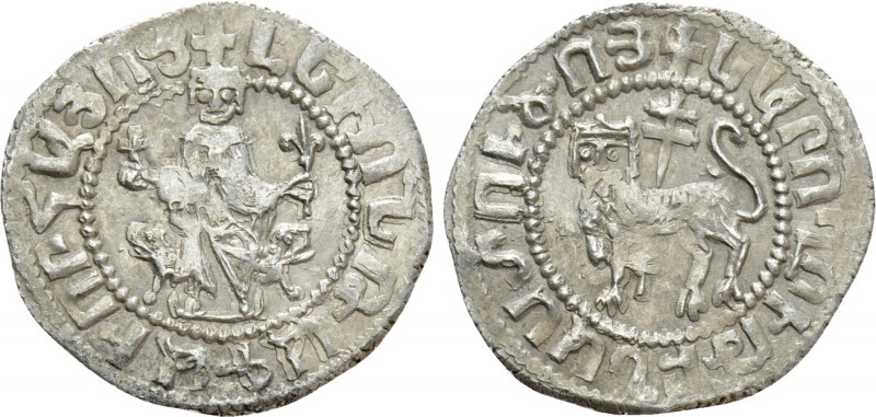 ARMENIA. Levon I (1198-1219). Tram. 

Obv: Levon seated facing on leonine thro...