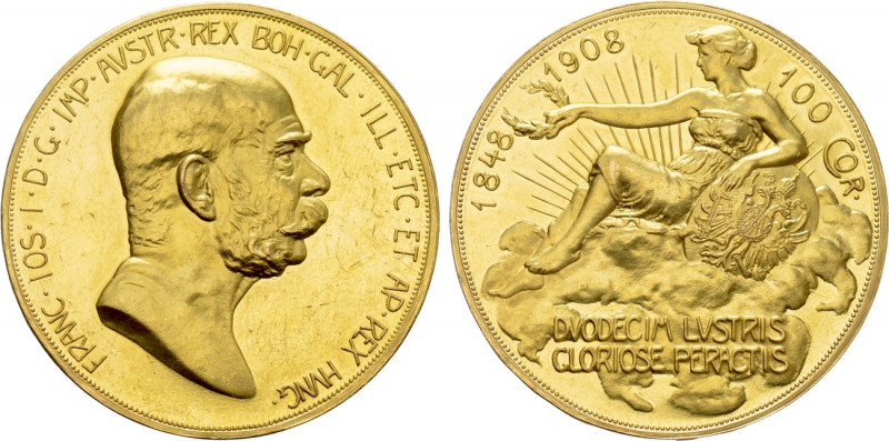 AUSTRIA. Franz Josef I (1848-1916). GOLD 100 Corona (1908). Commemorating the 60...