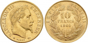 FRANCE. Napoleon III (1852-1870). GOLD 10 Francs (1864-A). Paris