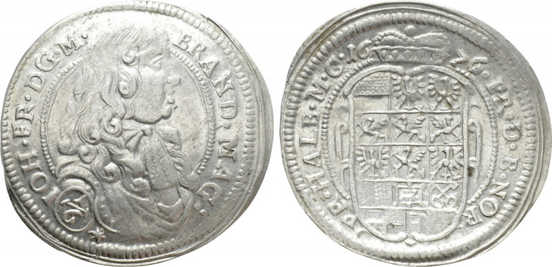 GERMANY. Brandenburg-Ansbach. Johann Friedrich (1667-1686). 1/6 Thaler (1676). ...