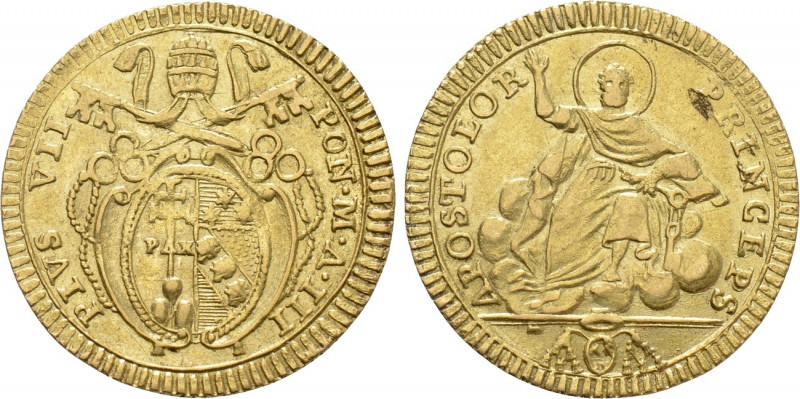 ITALY. Vatican. Pius VII (1800-1823). GOLD Doppia (Year III). Rome.

Obv: PIUS...