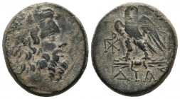 BITINIA, Dia. Ae22. (Ae. 8,40g/22mm). 85-65 a.C. A nombre de Mithradates VI Eupator. (HGC 7, 453). Anv: Cabeza de Zeus a derecha. Rev: Aguila sobre ra...