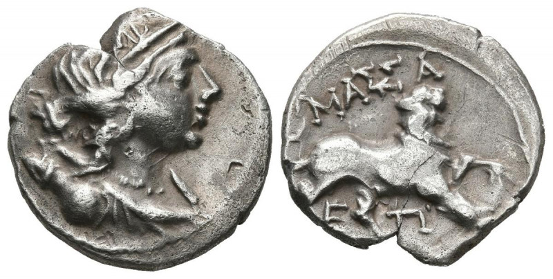 GALIA, Massalia. Dracma. (Ar. 2,67g/16mm). 200-150 a.C. Anv: Busto drapeado de A...