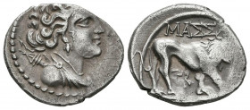 GALIA, Massalia. Dracma. (Ar. 2,56g/17mm). 200-150 a.C. Anv: Busto drapeado de Artemisa a derecha portando arco y carcaj en hombro izquierdo. Rev: Leó...