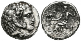 REYES DE MACEDONIA, Alejandro III el Grande. Tetradracma. (Ar. 15,23g/25mm). 336-323 a.C. Ceca indeterminada. Anv: Cabeza de Hércules con piel de león...