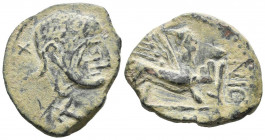 ILIBERRI (Granada). As. (Ae. 8,91g/27mm). 150-20 a.C. (FAB-1503 var). Anv: Cabeza masculina a derecha, detrás letra ibérica Ta. Rev: Esfinge a derecha...