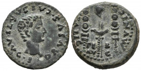 ITALICA (Santiponce, Sevilla). Semis. (Ae. 6,75g/24mm). 27 a.C.-14 d.C. (FAB-1596). Anv: Cabeza de Druso a derecha, alrededor leyenda: DRVSVS CAESAR T...
