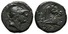 ACUÑACIONES ANONIMAS. Litra. (Ae. 3,02g/16mm). 234-231 a.C. Roma. (Crawford 25/3). Anv: Cabeza de Roma con casco a derecha. Rev: Cabeza de caballo a d...