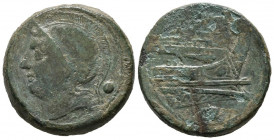ACUÑACIONES ANONIMAS. Uncia. (Ae. 13,55g/25mm). 217-215 a.C. Roma. (Crawford 38/6). Anv: Cabeza de Roma a izquierda, detrás punto. Rev: Proa a derecha...