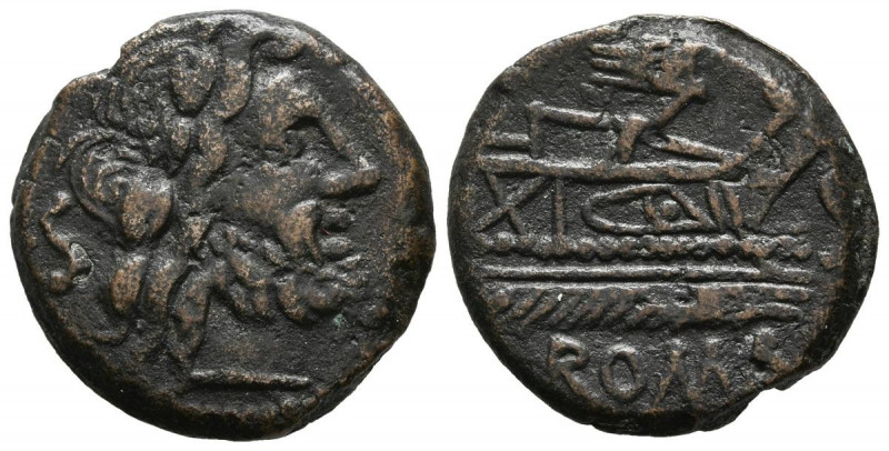 ACUÑACIONES ANONIMAS. Semis. (Ae. 6,31g/11mm). 206-195 a.C. Anv: Cabeza de Satur...