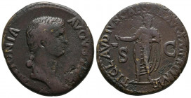 ANTONIA. Dupondio (Ae. 12,48g/28mm). 41-42 d.C. Roma. (RIC 92). Acuñación de Claudio. Anv: busto descubierto a derecha, en leyenda: ANTONIA AVGUSTA; R...