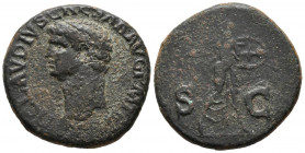 CLAUDIO I. As. (Ae. 12,22g/27mm). 41-50 d.C. Roma. (RIC 100). Anv: Cabeza de Claudio I a izquierda, alrededor leyenda: TI CLAVDIVS CAESAR AVG P M TR P...