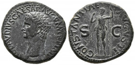 CLAUDIO I. As. (Ae. 14,86g/28mm). 41-43 d.C. Roma. (RIC 111). Anv: Cabeza de Claudio I a izquierda, alrededor leyenda: TI CLAVDIVS CAESAR AVG P M TR P...
