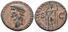 CLAUDIO I. As. (Ae. 10,98g/26mm). 41-43 d.C. Roma. (RIC 111). Anv: Cabeza de Claudio I a izquierda, alrededor leyenda: TI CLAVDIVS CAESAR AVG P M TR P...