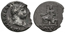 NERÓN. Denario (Ar. 2,72g/16mm). 65-66 d.C. Roma. (RIC 60). Anv: Busto laureado de Nerón a derecha, alrededor leyenda: NERO CESAR AVGVSTVS. Rev: Salus...