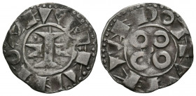 SEÑORIO DE MONTPELLIER (1204-1349), Anónimo. Dinero melgorés. (Ve. 0,81g/18mm). Montpeller. (Cru V.S. 163). Anv: I entre mitras y puntos, alrededor le...