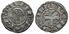 ALFONSO I (1109-1126). Dinero. (Ve. 0,81g/17mm). Toledo. (FAB-23.1). Anv: Cabeza a izquierda, alrededor leyenda: ANFVS REX. Rev: Cruz patada con estre...