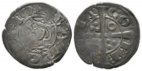 JAIME I (1213-1276). Diner de Tern. (Ve. 0,76g/17mm). Barcelona. (FAB-308). Anv: Efigie coronada a izquierda, alrededor leyenda: BARQUINO. Rev: Cruz, ...