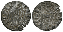 FERNANDO IV (1295-1312). Pepión (Ve. 0,68g/19mm). S/D. Burgos. (FAB-319.1). Anv: castillo dentro de gráfila circular, debajo marca de ceca. Leyenda: F...